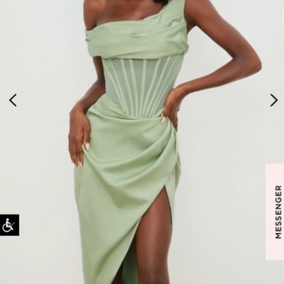 House of CB Lulu Pistachio Asymmetric Drape Midi Corset Dress - Picture 5 of 9